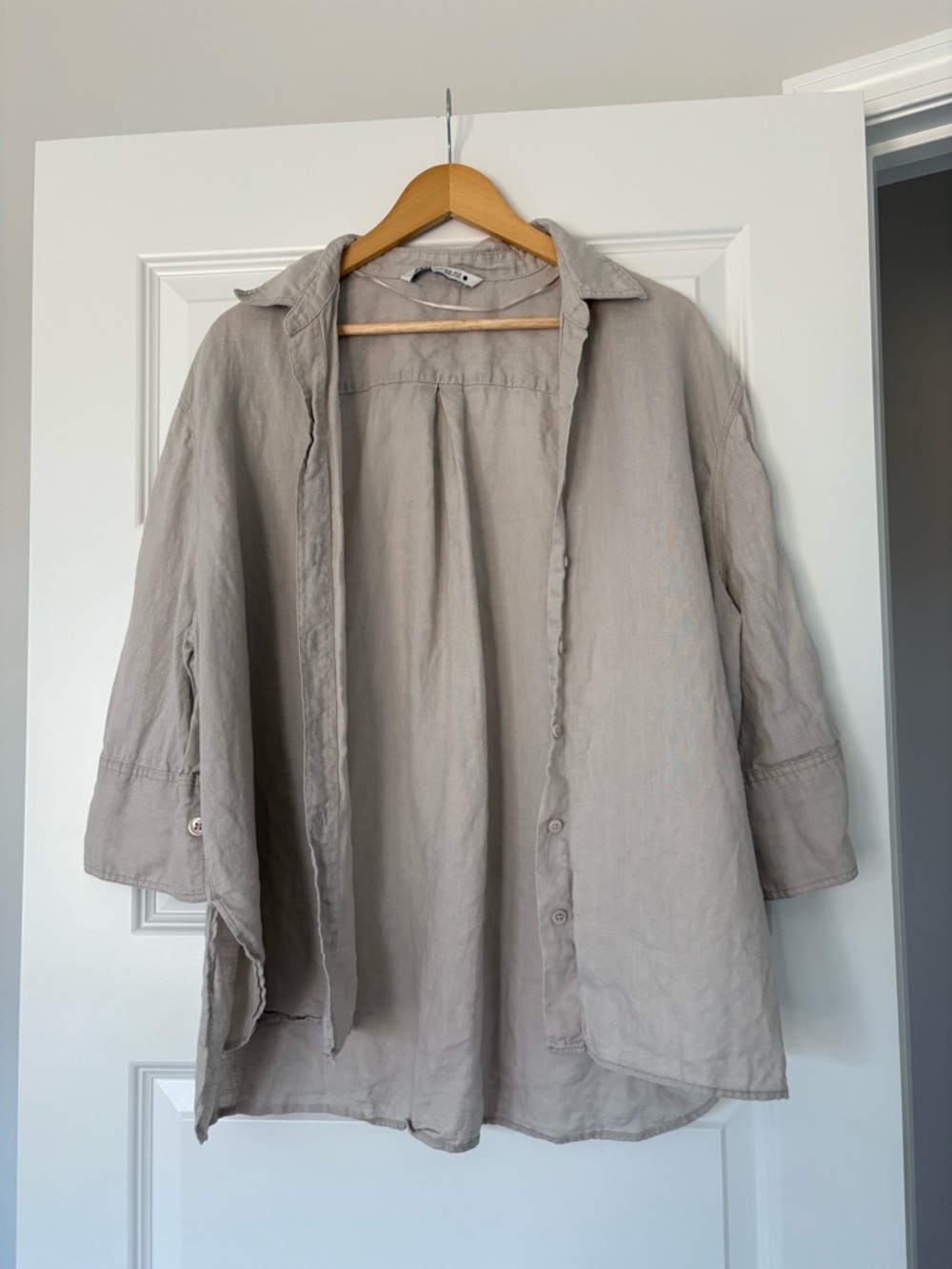 Zara 100% Linen Taupe Button-Front Shirt Women’s XL